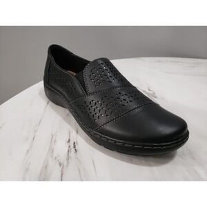 NEW SIZE 7 Clarks Cora Drift 26170466 Black Leather Slip On Loafer Flats Shoes